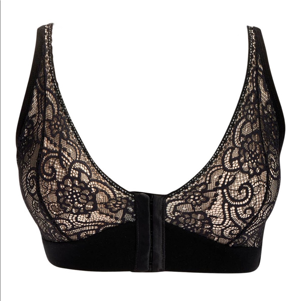 Lace cut front closure bra